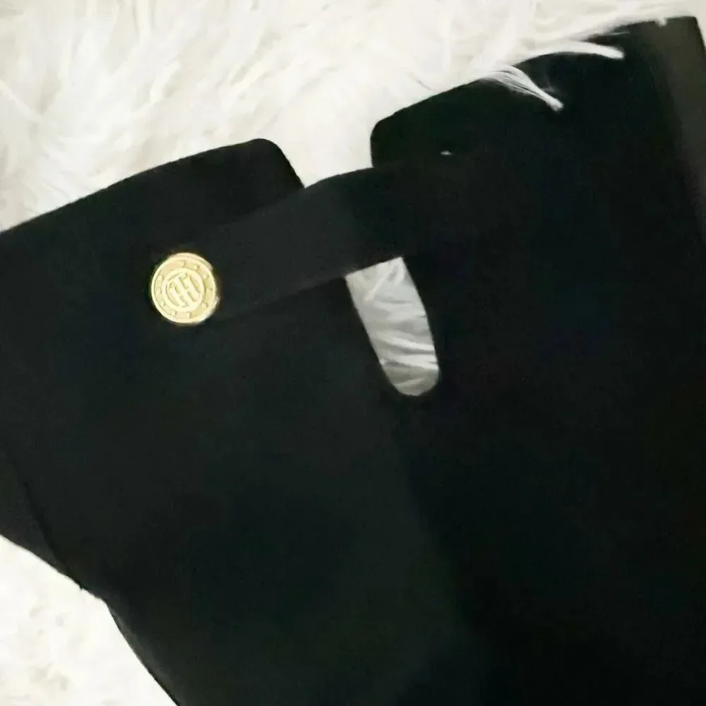 TOMMY HILFIGER | Faux Suede Black Gold Hardware Over Knee Boots Twnarzel | 9